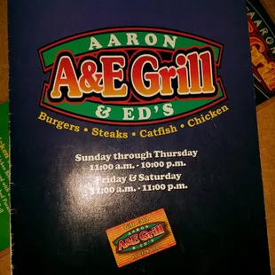 Front page of menu