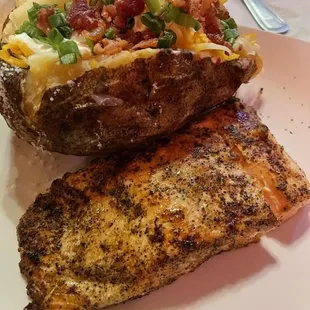 The grilled salmon at A &amp; E Grill is always on point!