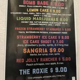 A&amp;G Menu for cocktails