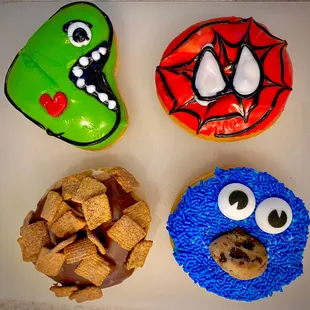 a variety of decorated donuts