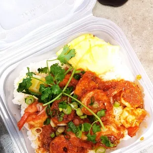 Amazing deliciousness of garlic shrimp over rice