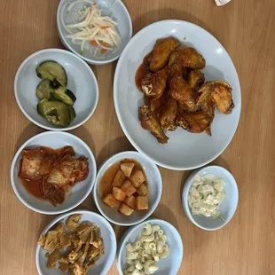 Thai Chili Wings with Korean Side Dishes