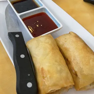 Mambo Rolls with sweet &amp; sour sauce and a soy-sesame oil mix. Together (sweet meets savory) it was the Dream Team dip!  (08/10/2024)