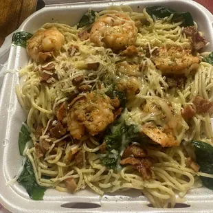 Shrimp spinach angel hair pasta
