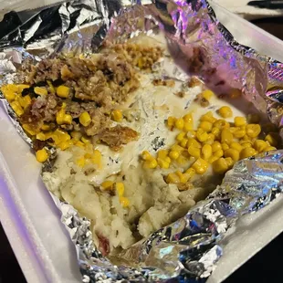 AWESOME Chicken Fried Steak , mashed potatoes and corn (what's left of it anyway) YUM!!!