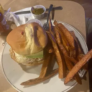 a hamburger and fries