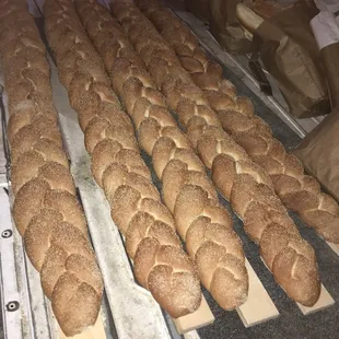 bread rolls on a conveyor belt