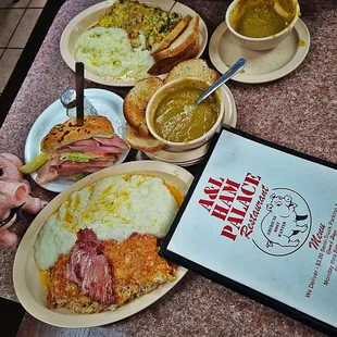 a variety of food items on a table