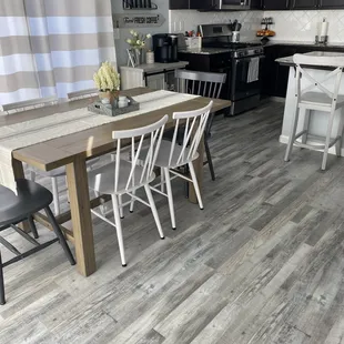 a dining table and chairs