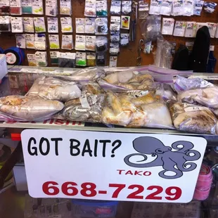 They sell bait here too -- fresh tako! :D