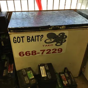 Frozen bait by the door -- check back for a variety, just ask Gary.