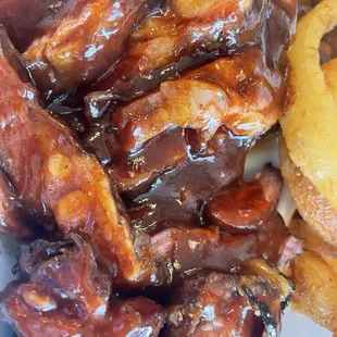 Rib Tip Plate. Hot Sauce