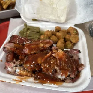 Rib Tip Plate Okra Rg. Green Beans Sides