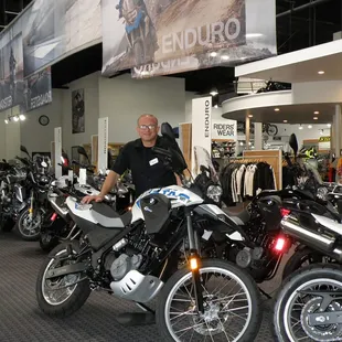 Randy Felice in the A&amp;S BMW Motorcycles showroom.