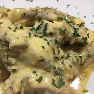 Mushroom Cream Sauce over Chicken Breast