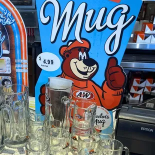 a bunch of beer glasses on a table