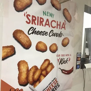 a sign for sricha's cheese curls