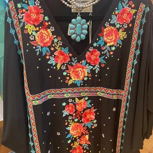 Embroidery on top/ turquoise necklace!!