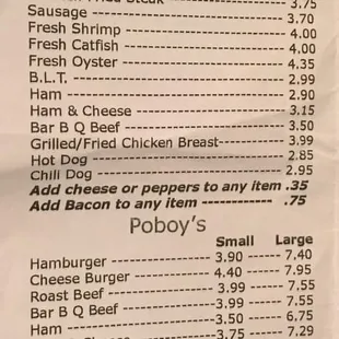 the menu for the restaurant