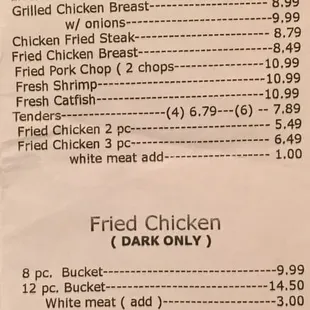 the menu for the restaurant