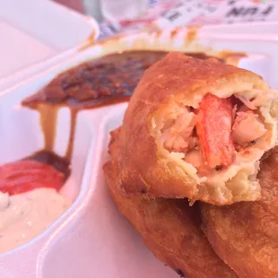 Amazingly overstuffed with REAL LOBSTER "Lobstah Cakes" from A Bit O'Boston!! GET IN MAH BELLY!