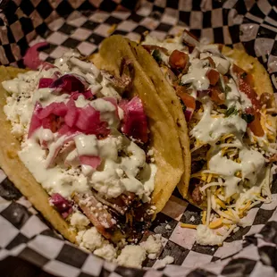 two tacos in a basket