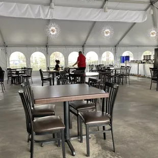 Outdoor tent dining area