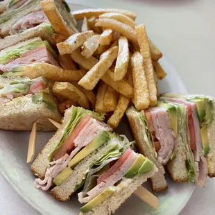 a plate of sandwiches and fries