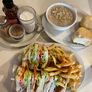 a plate of food and a bowl of soup