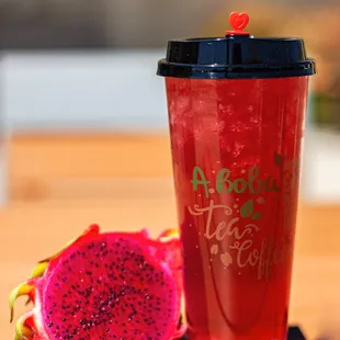 Dragon fruit tea with lychee jelly