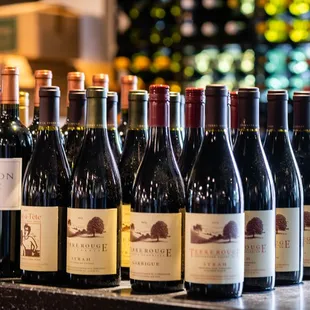 a row of wine bottles