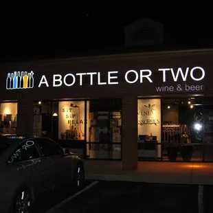 Exterior lit up in the evening