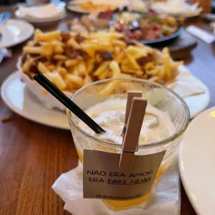 a plate of food and a drink