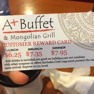 The reward card you get after eating here god knows how often.