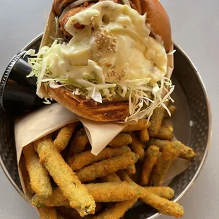 Fish Burger! And fried green beans! LFG!