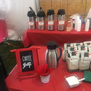 Coffee bar in consignment tent at Bushel and a Peck store's Fall harvest open house.