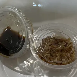 Fried garlic and fish sauce (looks and taste like soy sauce)