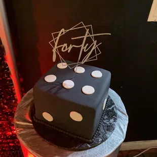 Casino themed 40th birthday dice cake (red velvet)