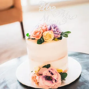 a cake with flowers on top