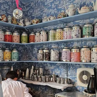 Teas behind the counter.