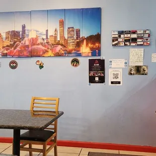 a table and chairs in a restaurant