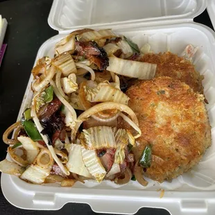 Char siu with ahi cakes