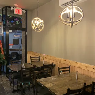 tables and chairs in a restaurant