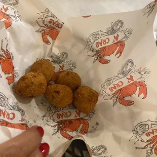 Tasty hush puppies. Just right texture and favor balance was appreciated