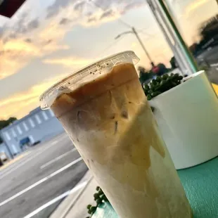 a cold beverage on a table