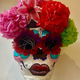 What looks to be a hand made Catrina mask for the día de los muertos desfile!