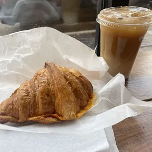 Breakfast sandwich on a croissant