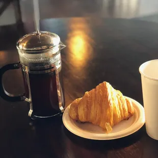 French press coffee &amp; a croissant