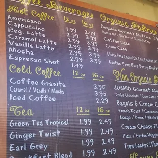 a menu for a coffee shop