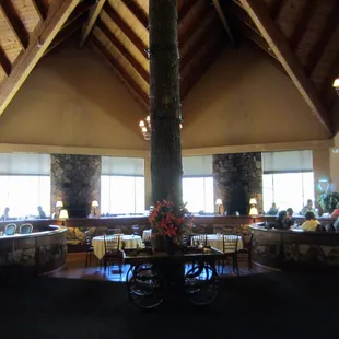 Looking into the restaurant.